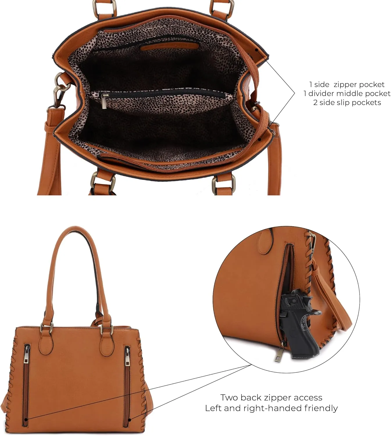 JESSIE & JAMES | Lioness Concealed Carry Satchel Bag with Tassel, Top Handle Purse with Crossbody Shoulder Strap