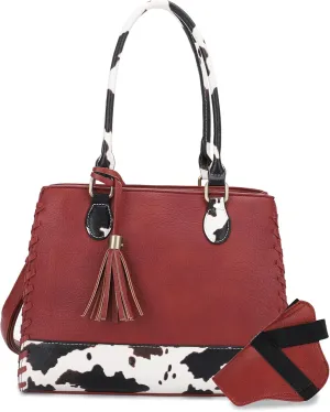 JESSIE & JAMES Montana Whipstitching Cow Print Top Handle Satchel Purse with Adjustable Shoulder Strap