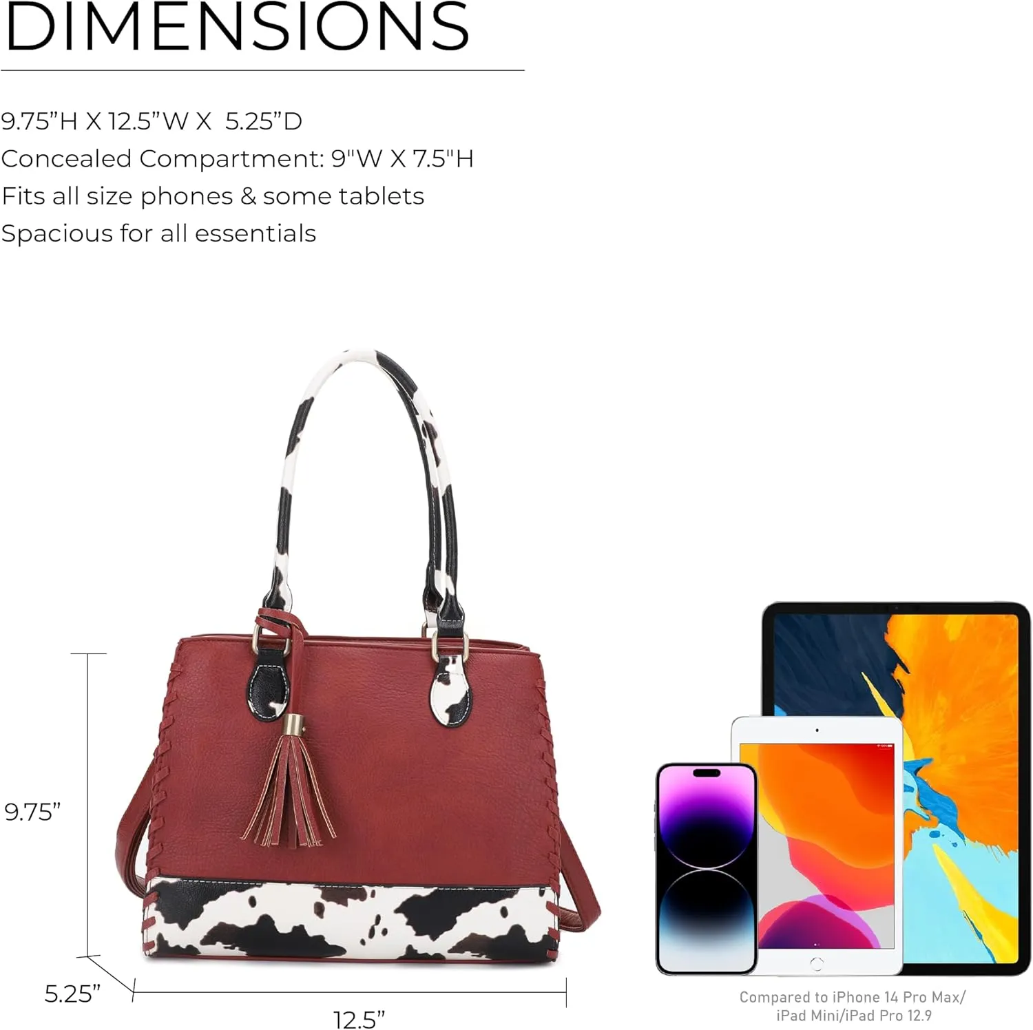 JESSIE & JAMES Montana Whipstitching Cow Print Top Handle Satchel Purse with Adjustable Shoulder Strap