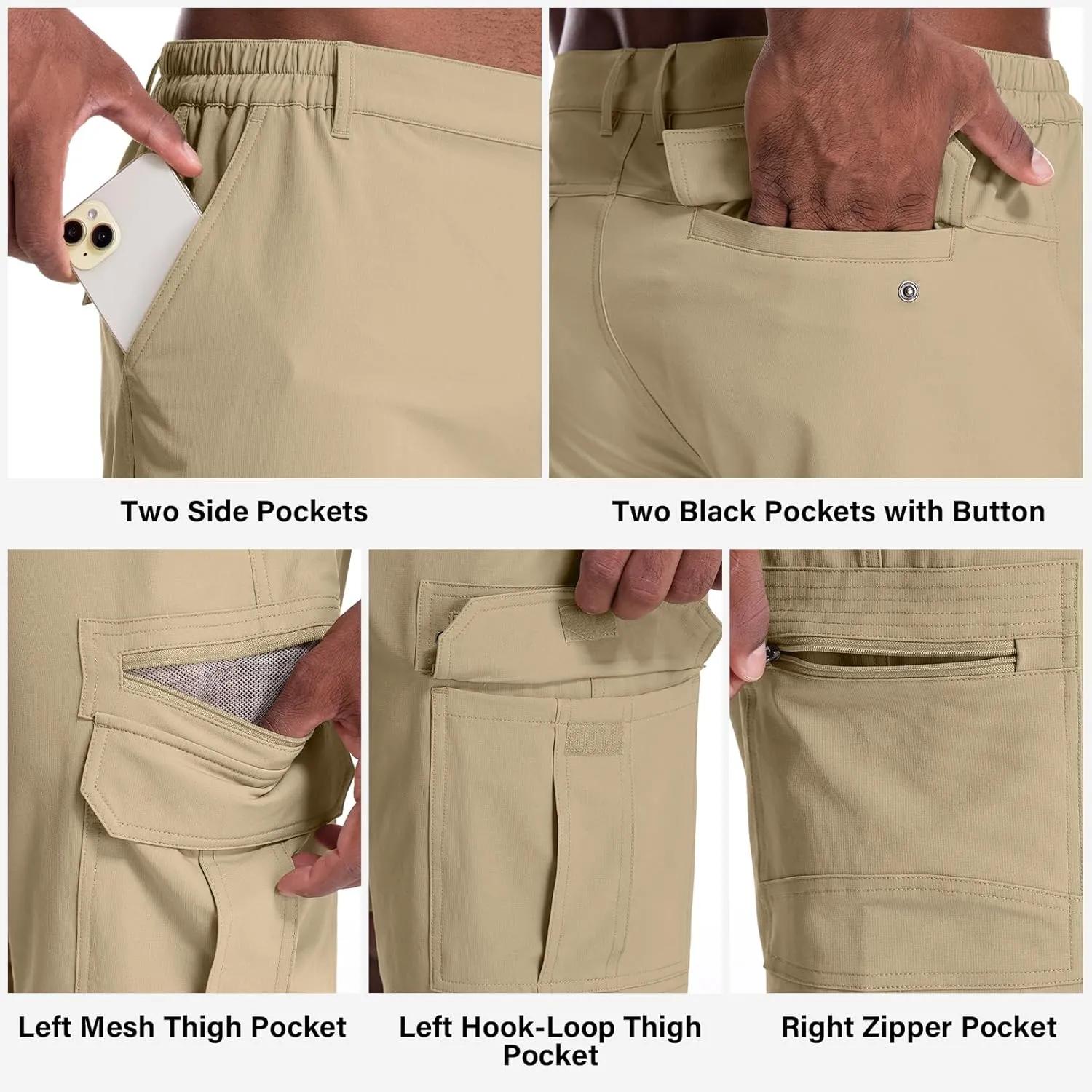 Jessie Kidden Mens Outdoor Casual Expandable Waist Lightweight Water Resistant Quick Dry Fishing Hiking Shorts
