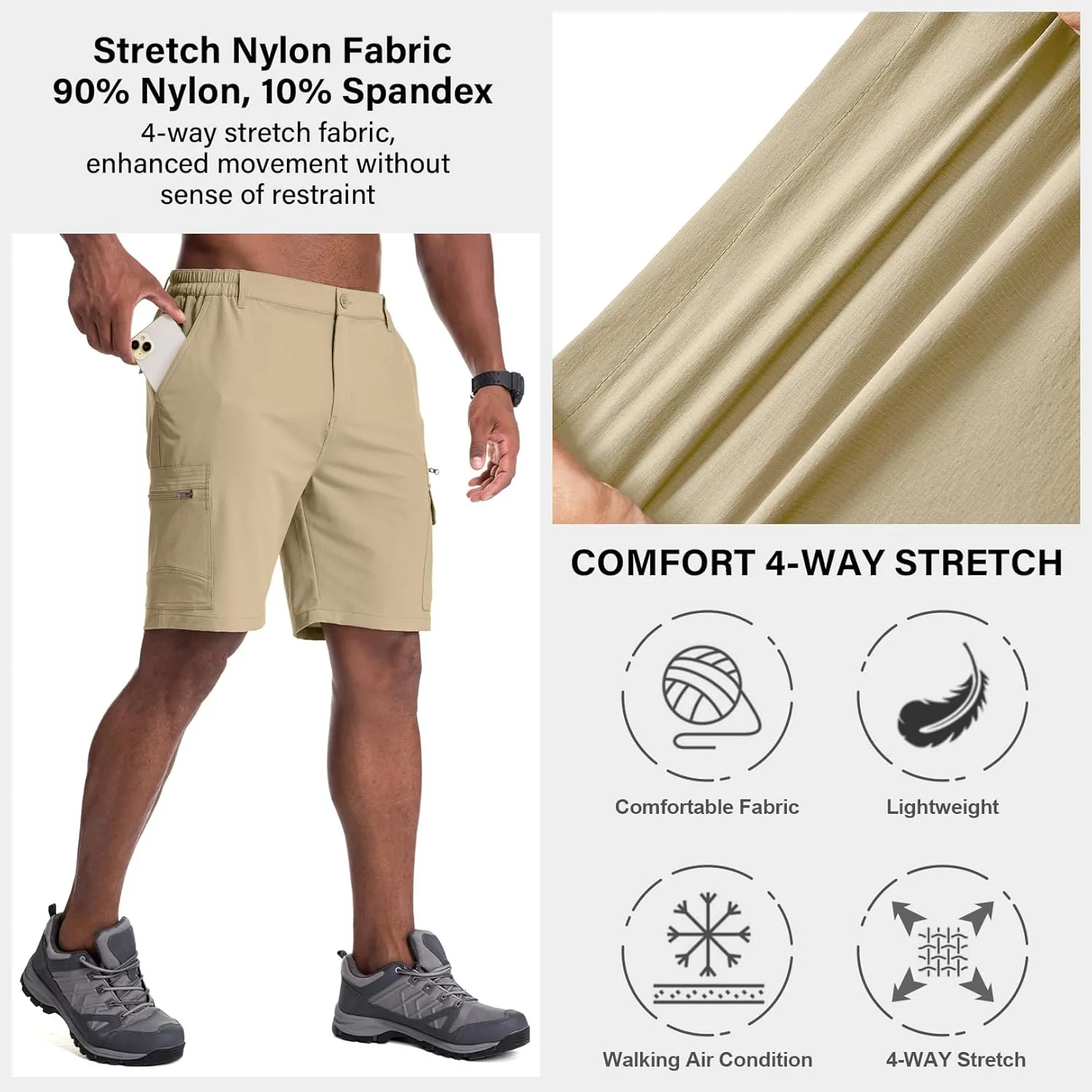 Jessie Kidden Mens Outdoor Casual Expandable Waist Lightweight Water Resistant Quick Dry Fishing Hiking Shorts