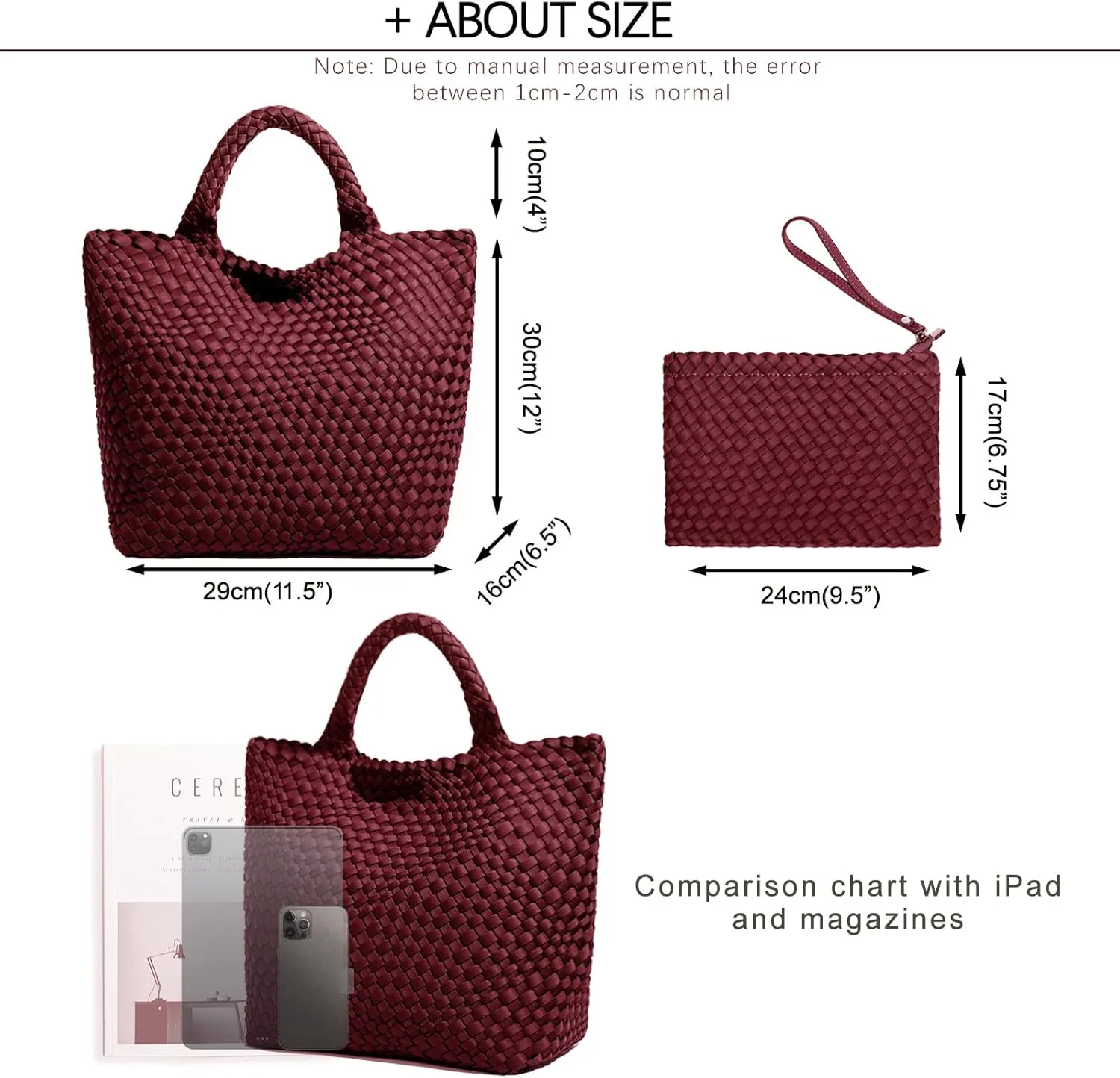 JINMANXUE Woven Hobo Bag For Women Neoprene Tote Bag Large Capacity Handbag Patchwork Handmade Casual Shoulder Bags