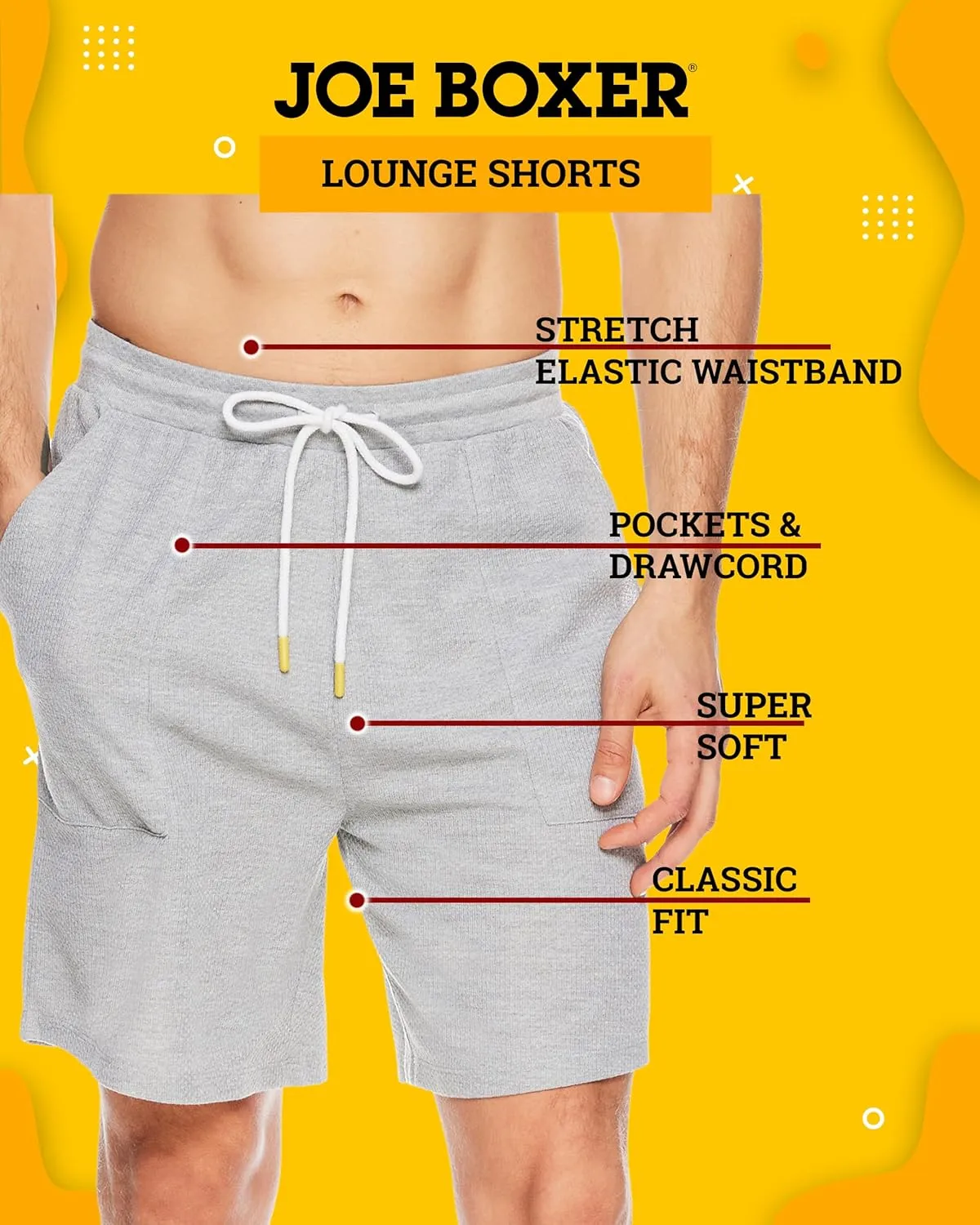 JOE BOXER Mens Lounge Shorts with Pockets, Moisture-Wicking Mens Pajama Shorts, Sweat Shorts Men with Drawstring