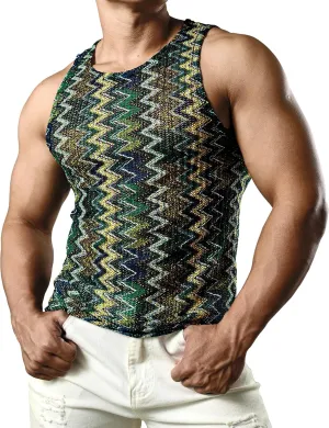 JOGAL Mens Boho Summer Tank Top Sleeveless Muscle Mesh Shirt