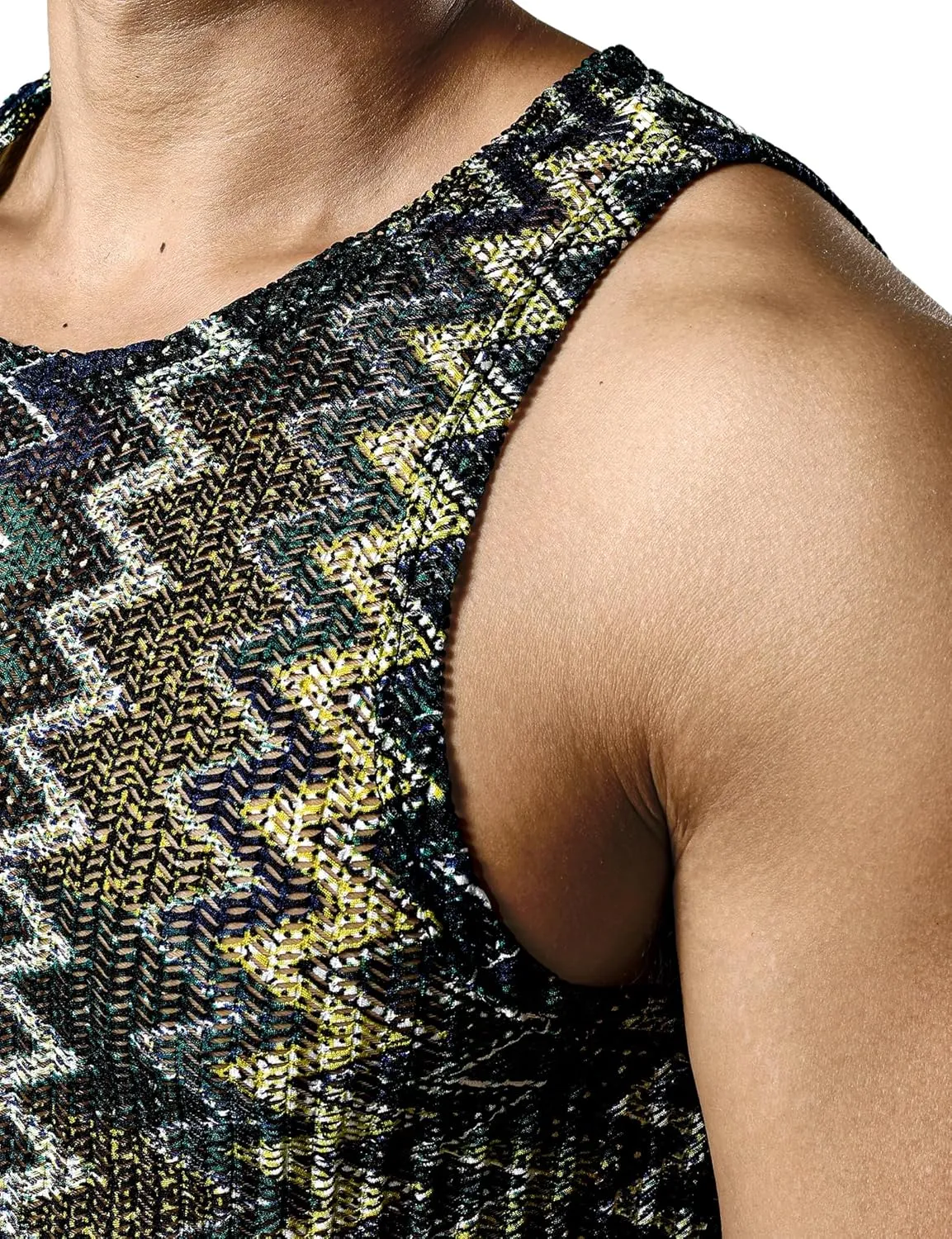 JOGAL Mens Boho Summer Tank Top Sleeveless Muscle Mesh Shirt