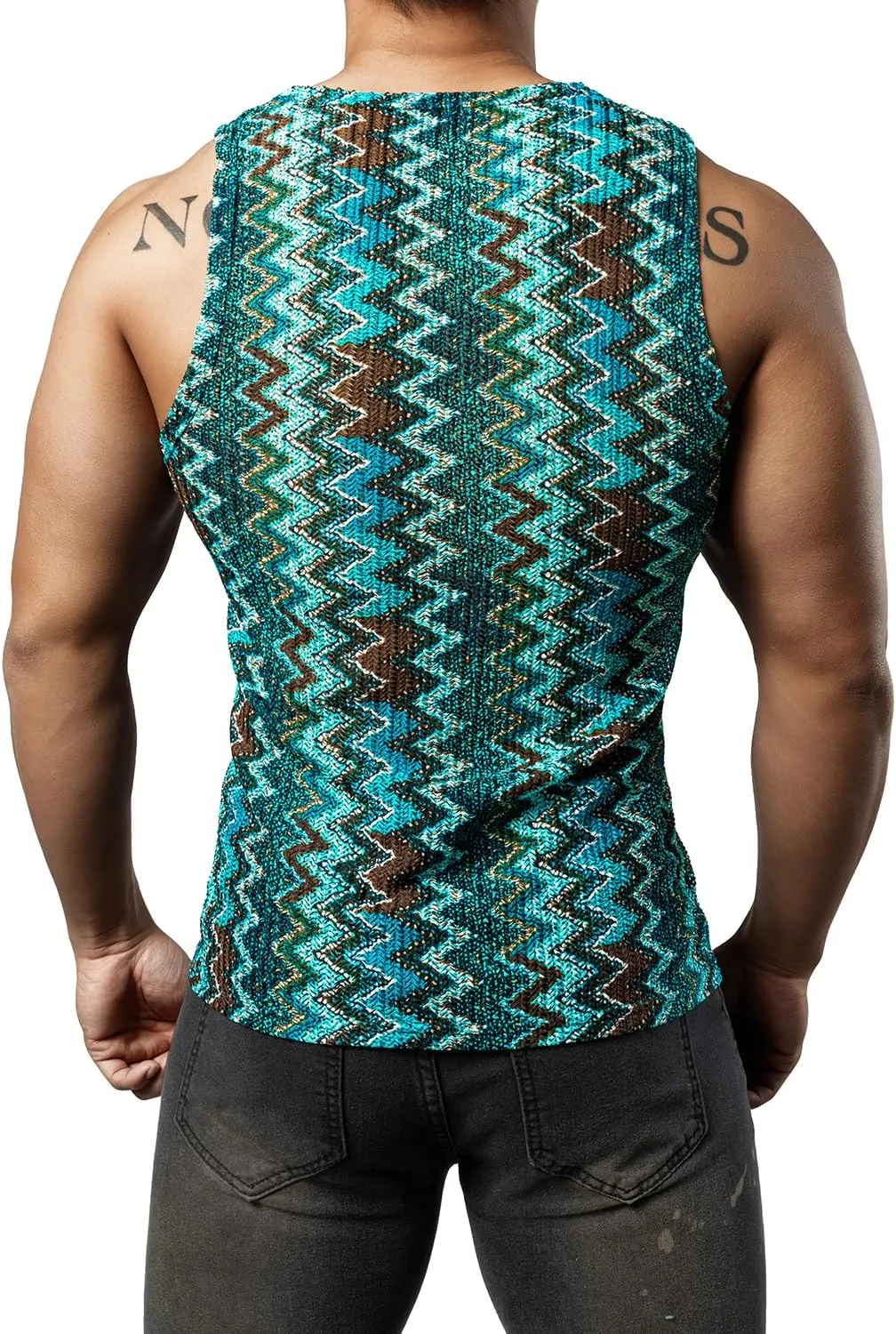 JOGAL Mens Boho Summer Tank Top Sleeveless Muscle Mesh Shirt