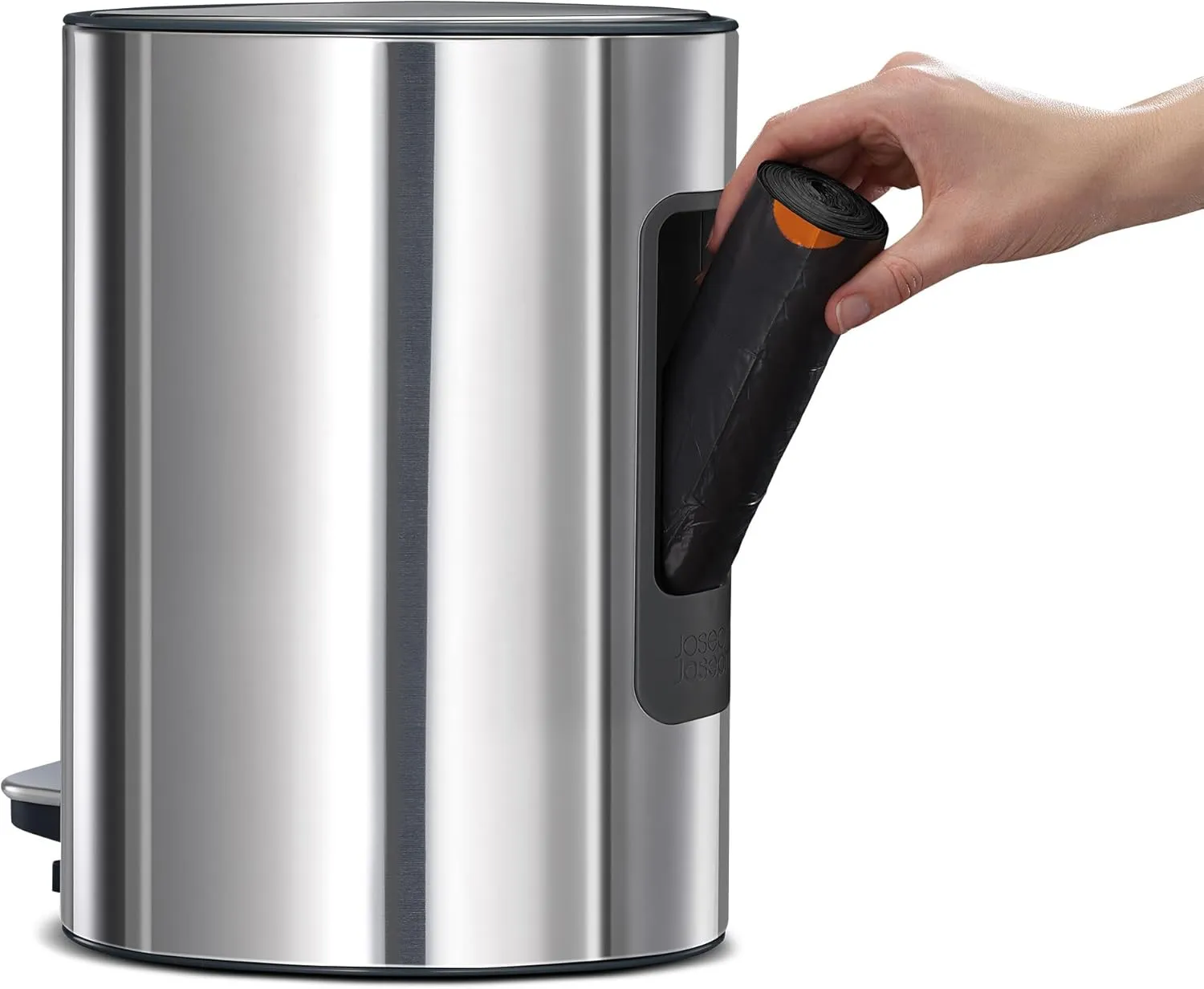 Joseph Joseph EasyStore Luxe Stainless Steel 5 Liter Pedal/1.3 Gallon Trash Can with Bin Liner Storage, Soft-Close Lid, Removable Inner Bucket, for Bathroom, Bedroom, Office