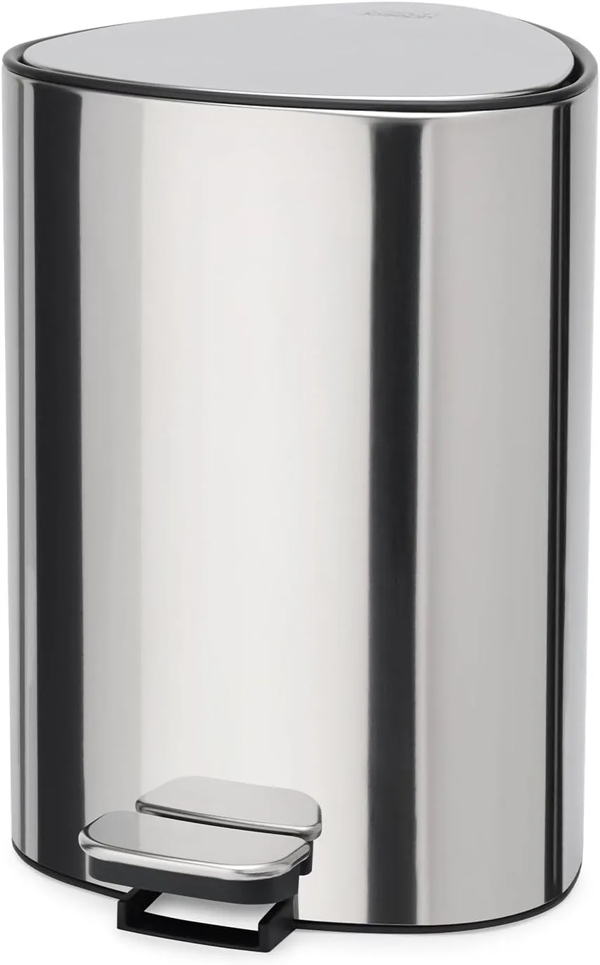 Joseph Joseph EasyStore Luxe Stainless Steel 5 Liter Pedal/1.3 Gallon Trash Can with Bin Liner Storage, Soft-Close Lid, Removable Inner Bucket, for Bathroom, Bedroom, Office