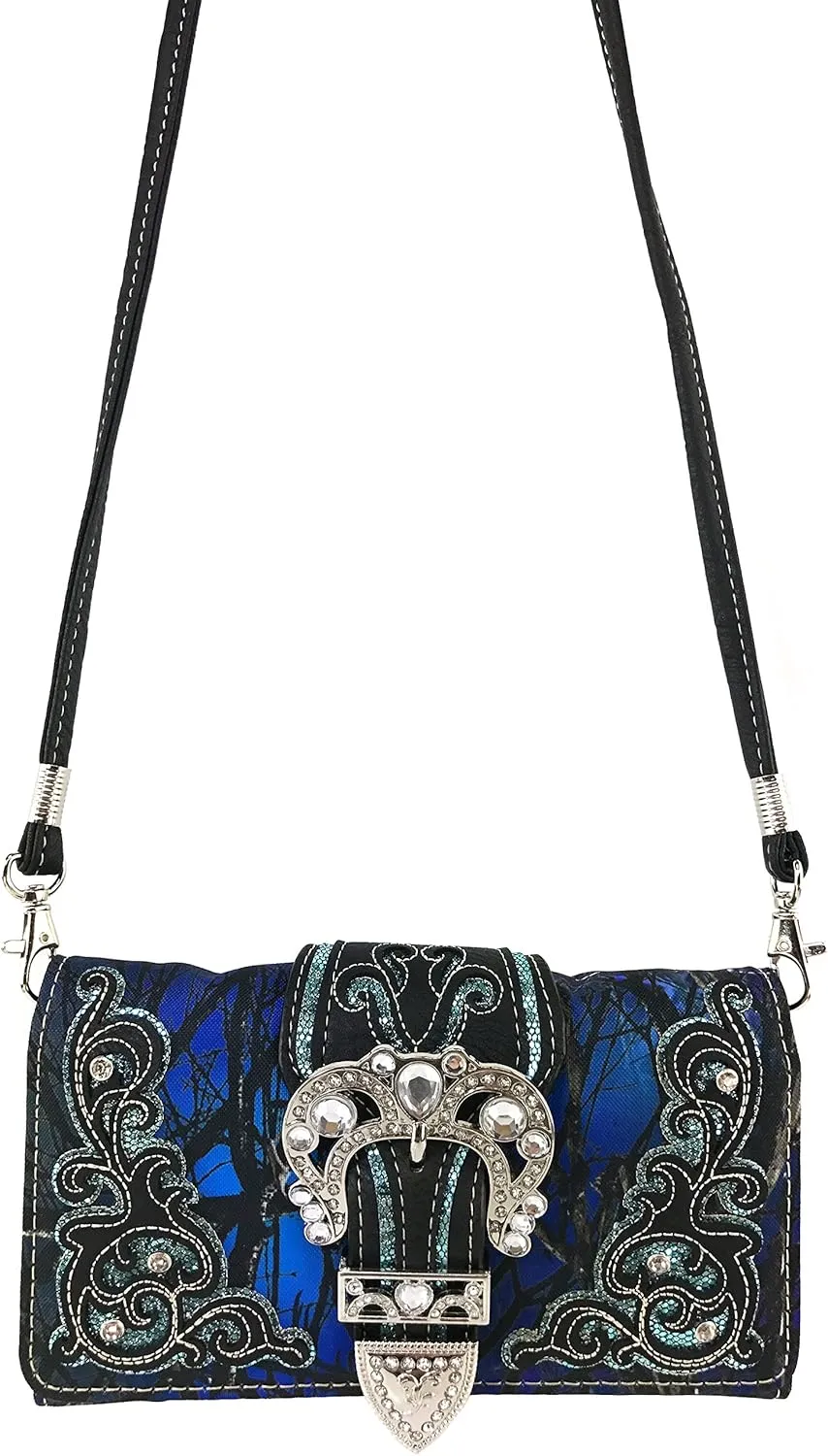 Justin West Camouflage Tree Branches Bling Rhinestone Cross Wings Handbag Purse Messenger Bags and Wallets
