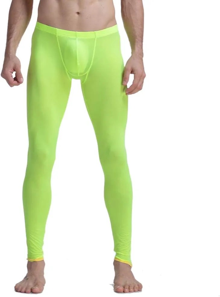 K-Men Men Ice Silk Underwear Low Rise Slim Legging Tight Pant Mesh Long Trousers