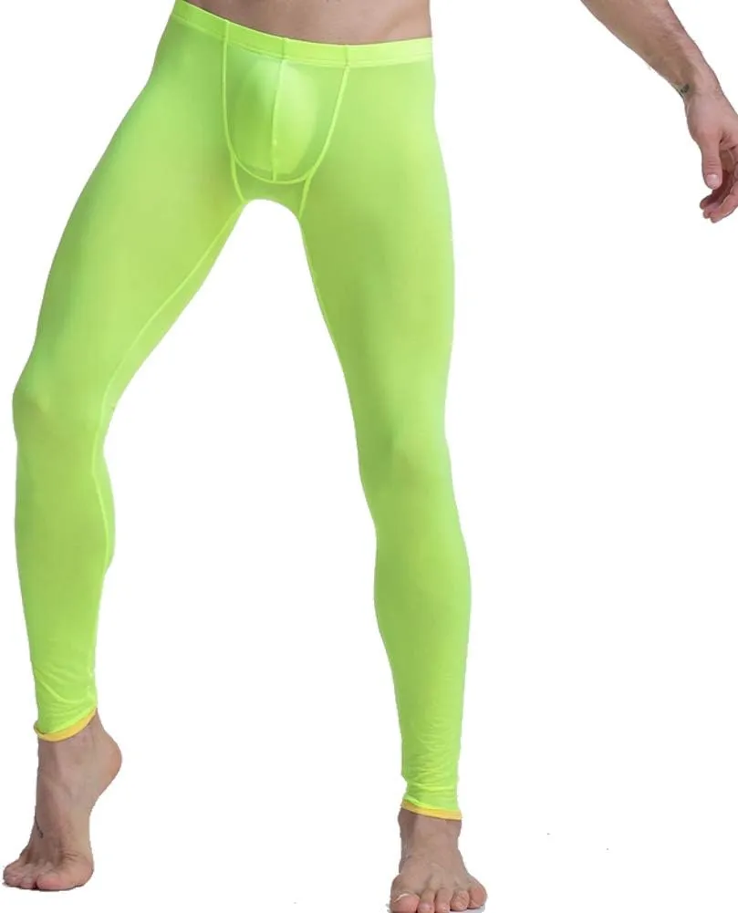 K-Men Men Ice Silk Underwear Low Rise Slim Legging Tight Pant Mesh Long Trousers