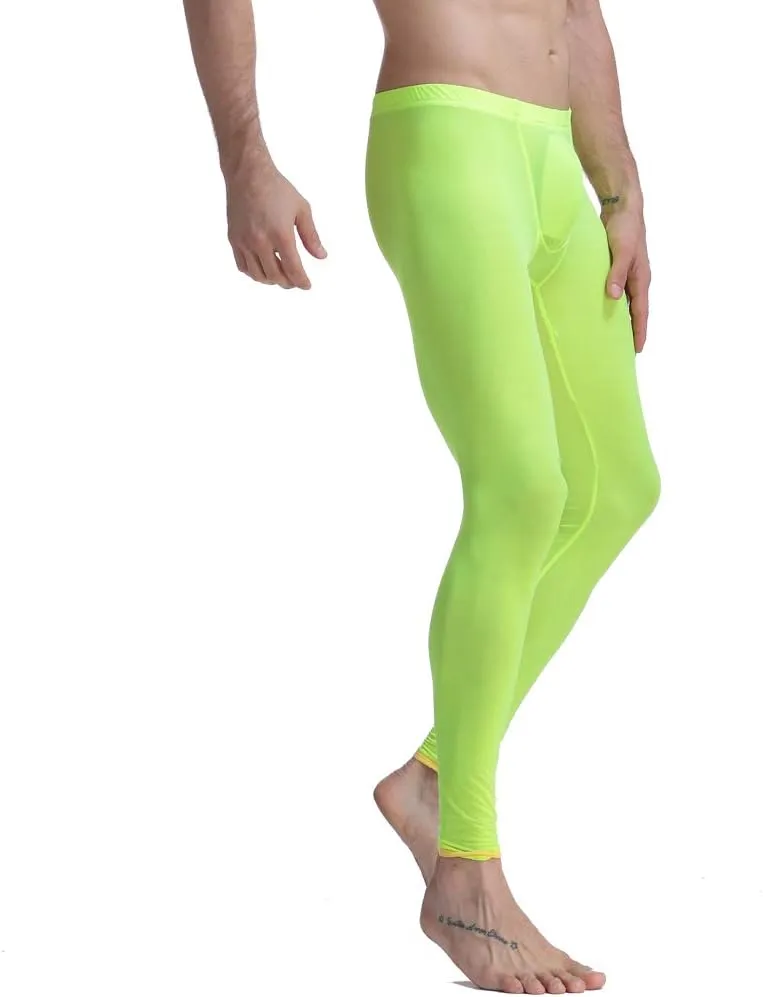 K-Men Men Ice Silk Underwear Low Rise Slim Legging Tight Pant Mesh Long Trousers