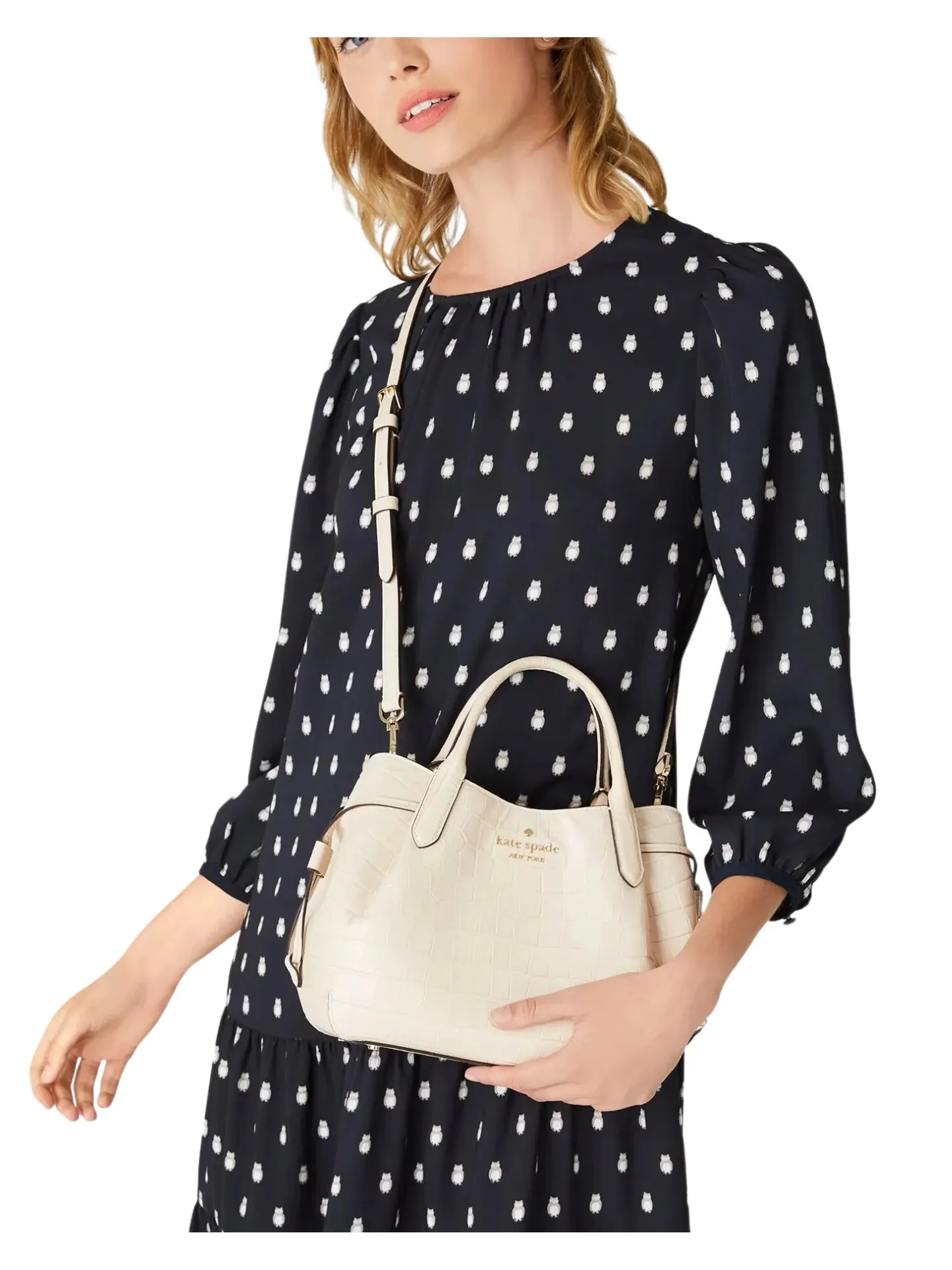 Kate Spade Dumpling Croco Embossed Small Satchel Bag Bare