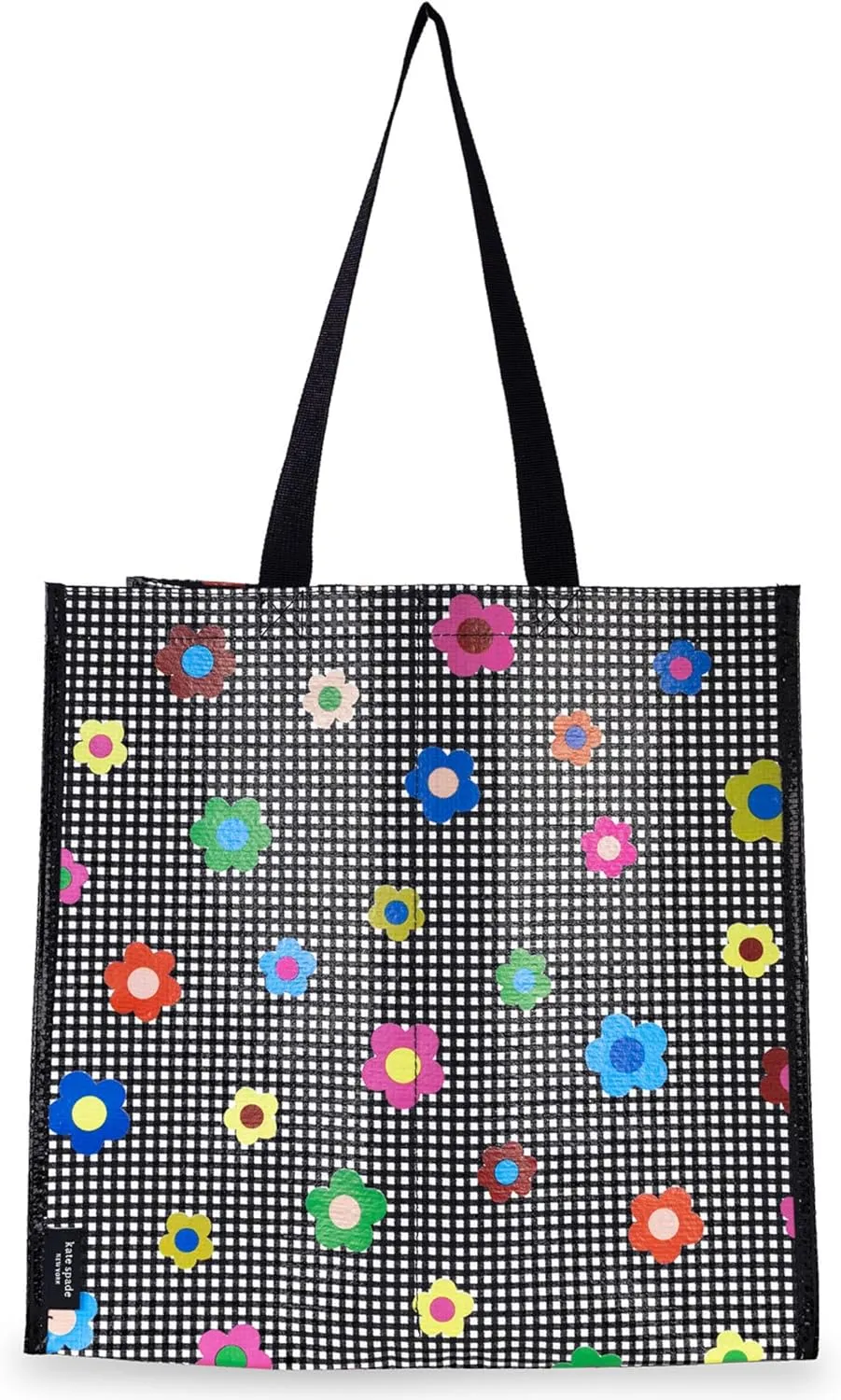 kate spade new york Reusable Shopping Bag, Grocery Tote with Shoulder Straps, Large Collapsible Tote, Gingham Garden