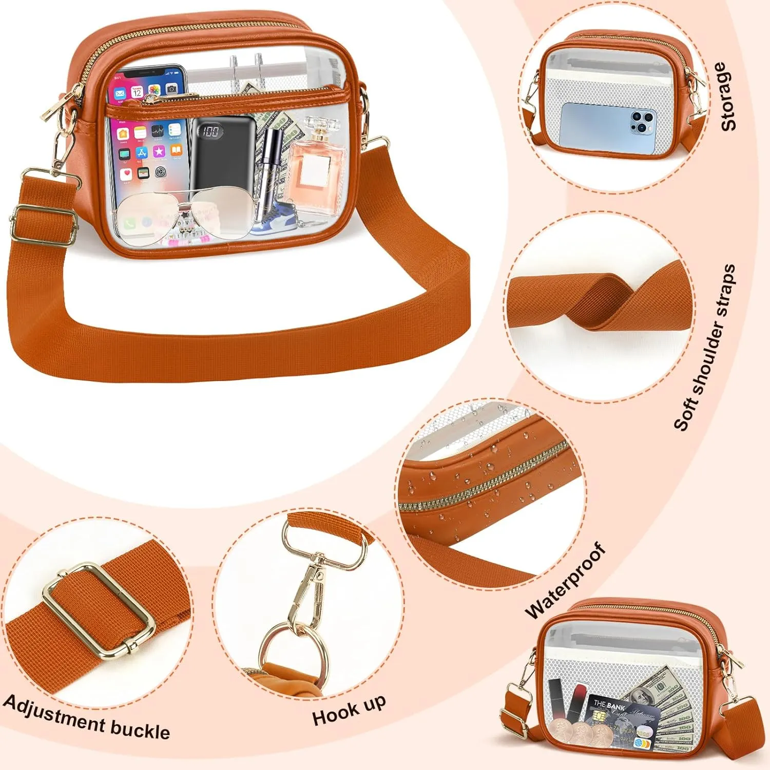 KETIEE Clear Crossbody Bag, Stadium Approved Clear Purse Bag for Concerts Sports Events Festivals