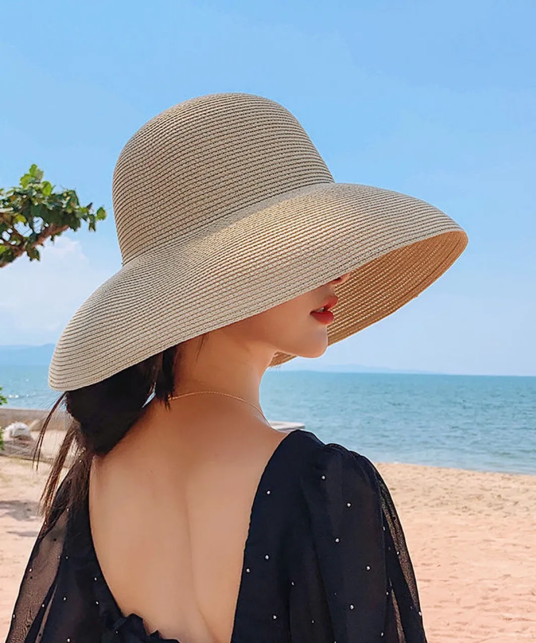Khaki Hat Bucket Straw Large Woven Eaves Fashion Versatile