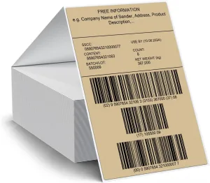 Khaki Thermal Labels 4 × 6 Inch Vinyl Fanfold Self-Adhesive Stickers Perforated Waterproof Shipping Printer Decals for Barcode Address Mailing 250 PCS