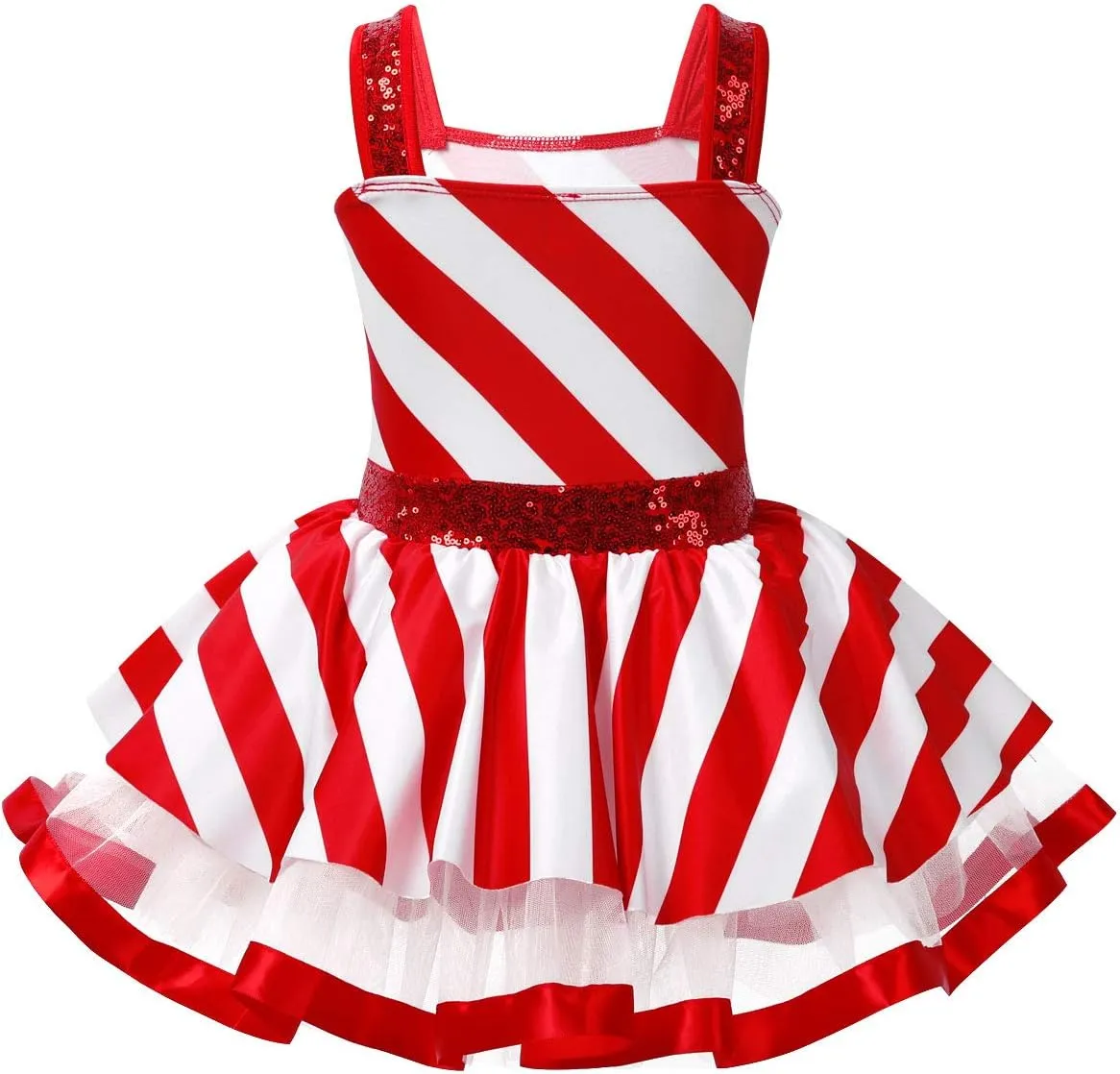 Kids Girls Christmas Dance Costumes Sleeveless Sequins Tutu Dress Figure Ice Skating Dresses