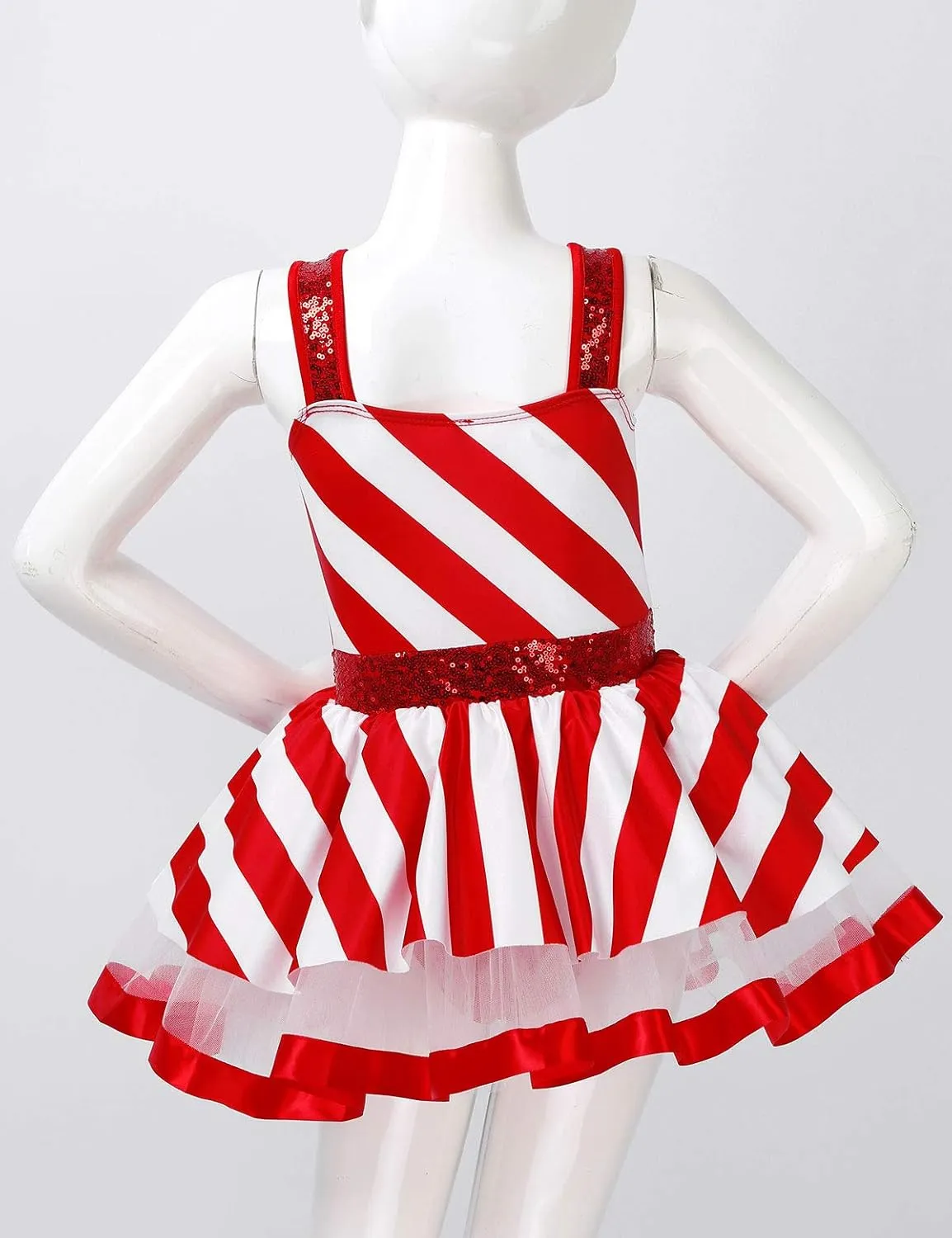 Kids Girls Christmas Dance Costumes Sleeveless Sequins Tutu Dress Figure Ice Skating Dresses
