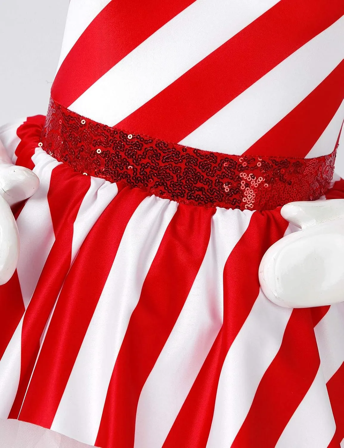 Kids Girls Christmas Dance Costumes Sleeveless Sequins Tutu Dress Figure Ice Skating Dresses