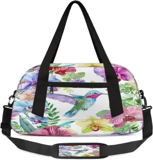 Kids Overnighter Duffel Bags for Boys & Girls,Watercolor Hummingbird Flower Floral Nature Plant Travel Bags for Toddler Weekender Bag Childrens Gym Sports