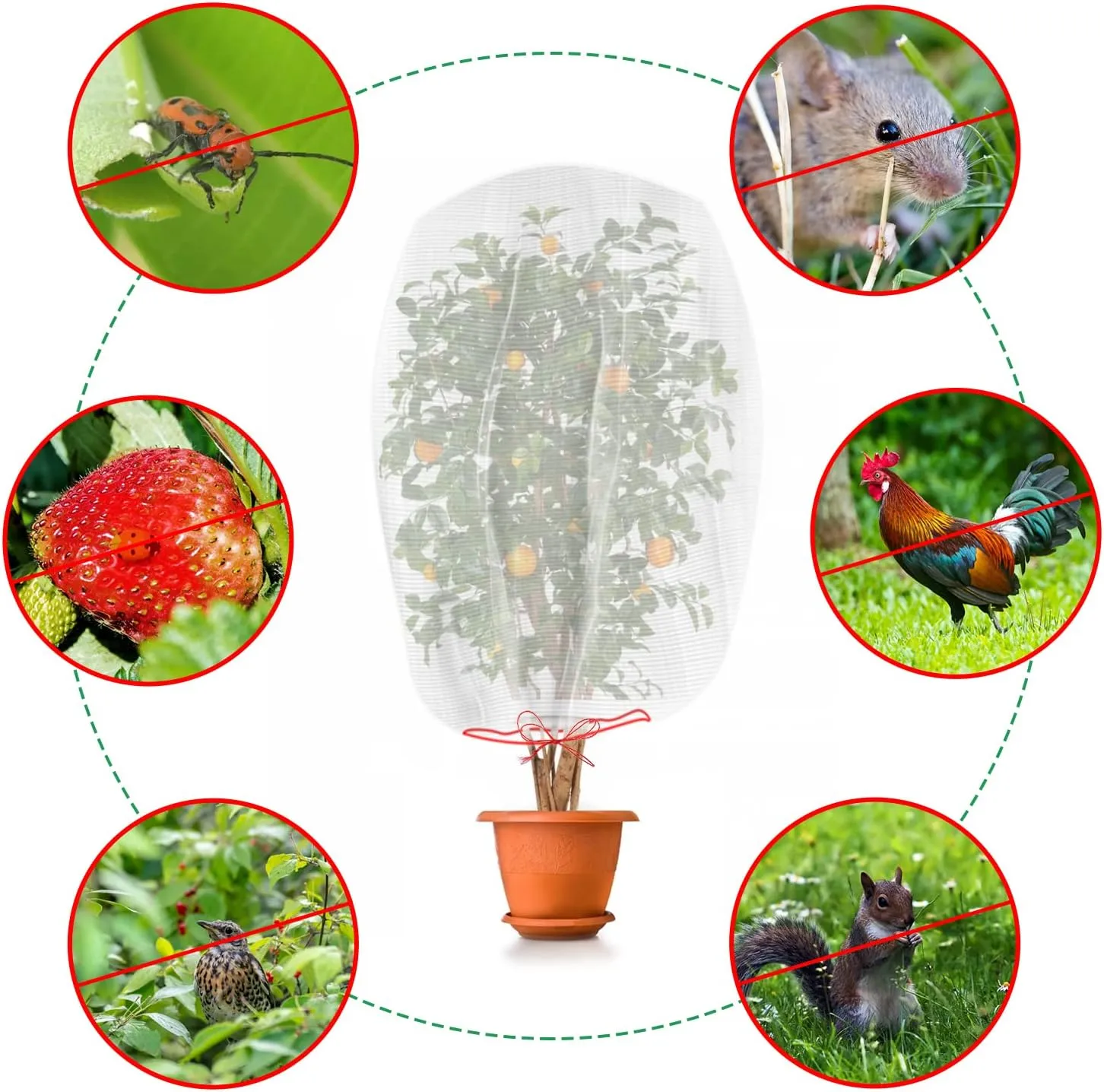 Kikhope 10pcs Fruit Protection Netting Bags, 29"x21" Insect Bird Barrier Mesh, Tree Netting for Fruits & Vegetables