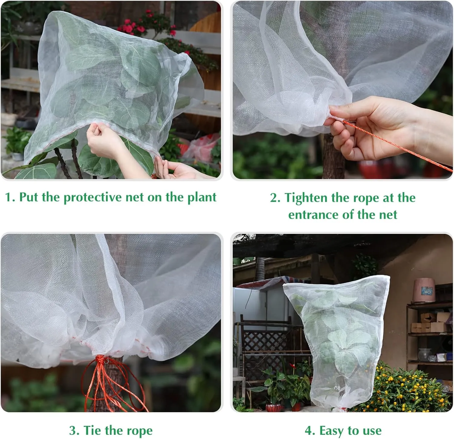 Kikhope 10pcs Fruit Protection Netting Bags, 29"x21" Insect Bird Barrier Mesh, Tree Netting for Fruits & Vegetables