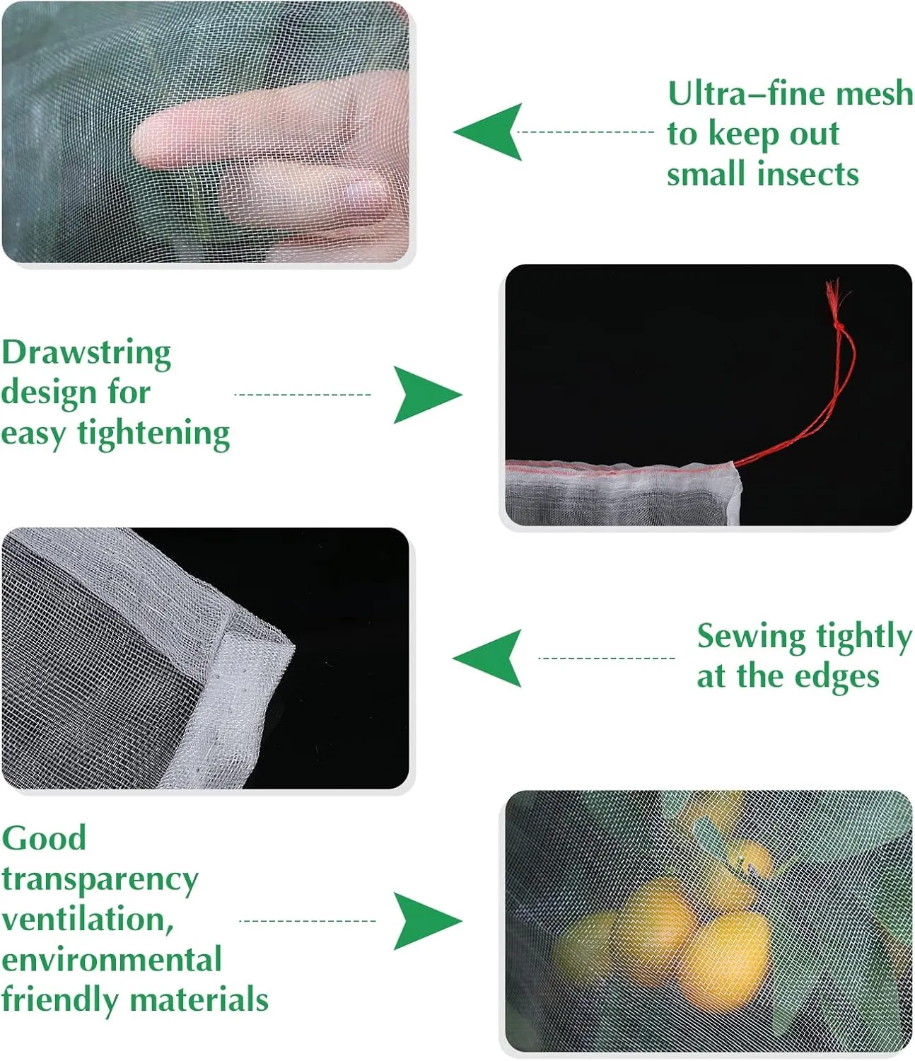 Kikhope 10pcs Fruit Protection Netting Bags, 29"x21" Insect Bird Barrier Mesh, Tree Netting for Fruits & Vegetables