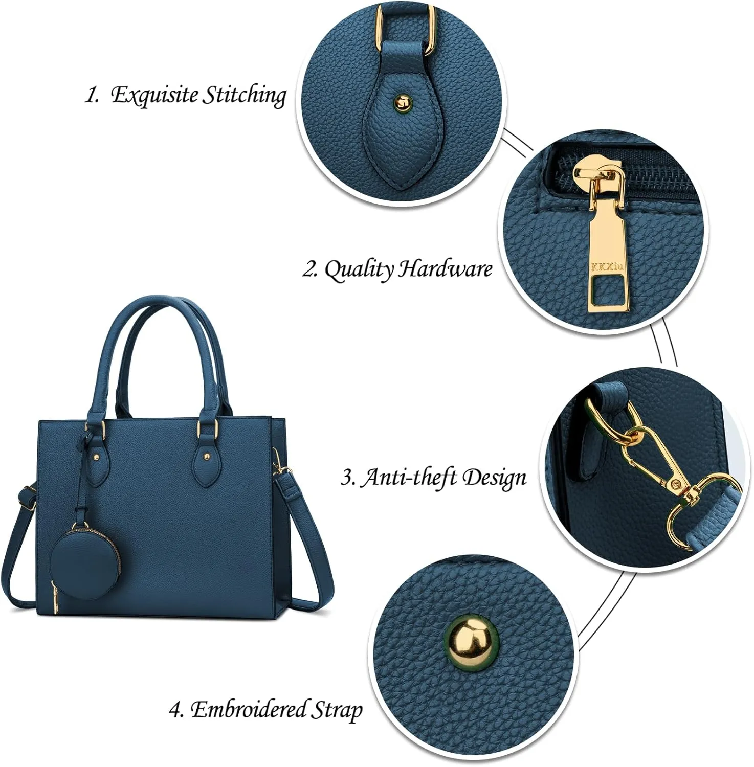 KKXIU Purses and Handbags for Women Vegan Leather Tote Shoulder Bag Ladies Top Handle Satchel with Coin Purse