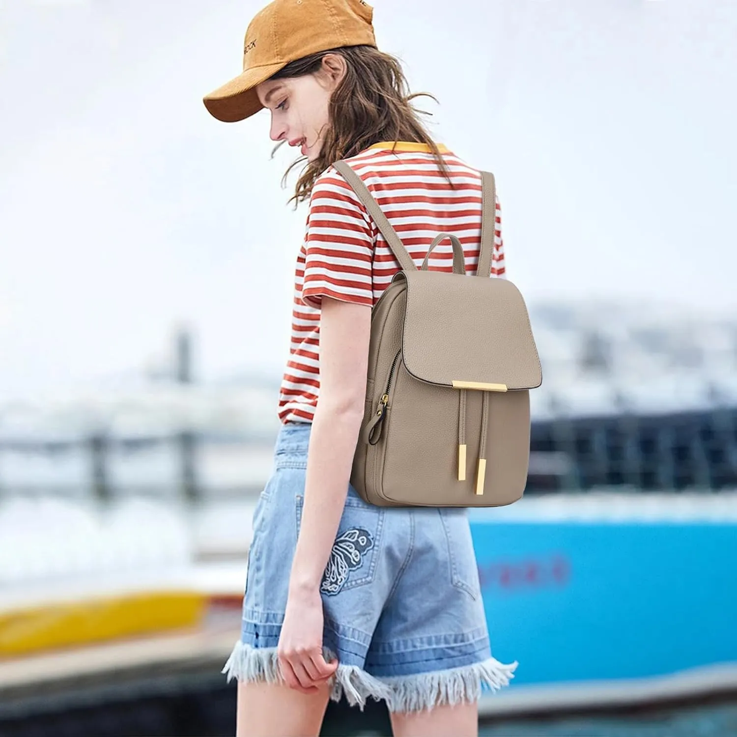 KKXIU Trendy Leather Backpack Purse for Women and Ladies Shoulder Travel Daypacks Bags (A-Khaki)