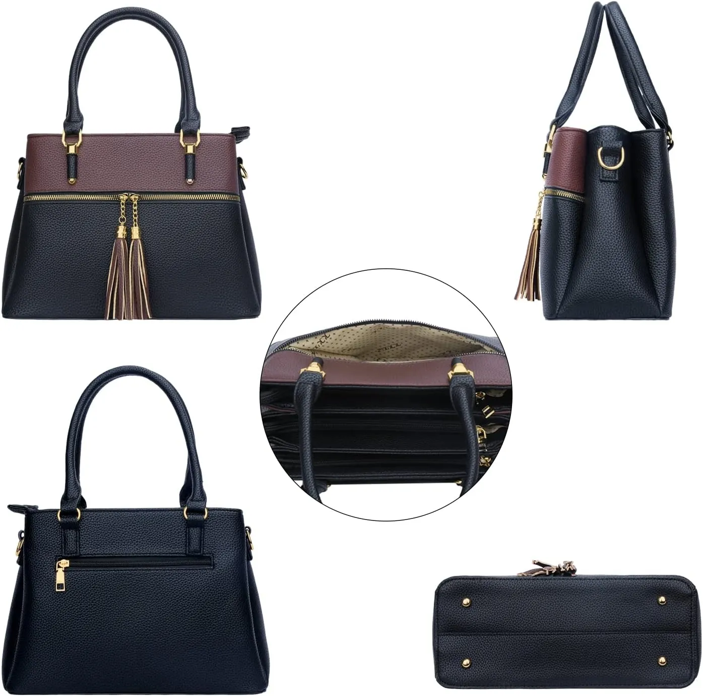 KKXIU Women Satchel Bags Handle Shoulder Handbags and Purses Pockets Zipper Leather Crossbody Bags