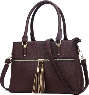 KKXIU Women Satchel Bags Handle Shoulder Handbags and Purses Pockets Zipper Leather Crossbody Bags