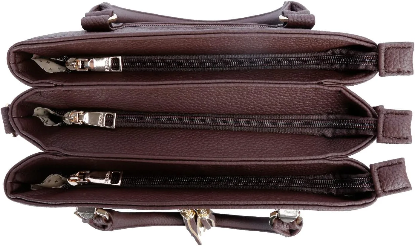 KKXIU Women Satchel Bags Handle Shoulder Handbags and Purses Pockets Zipper Leather Crossbody Bags