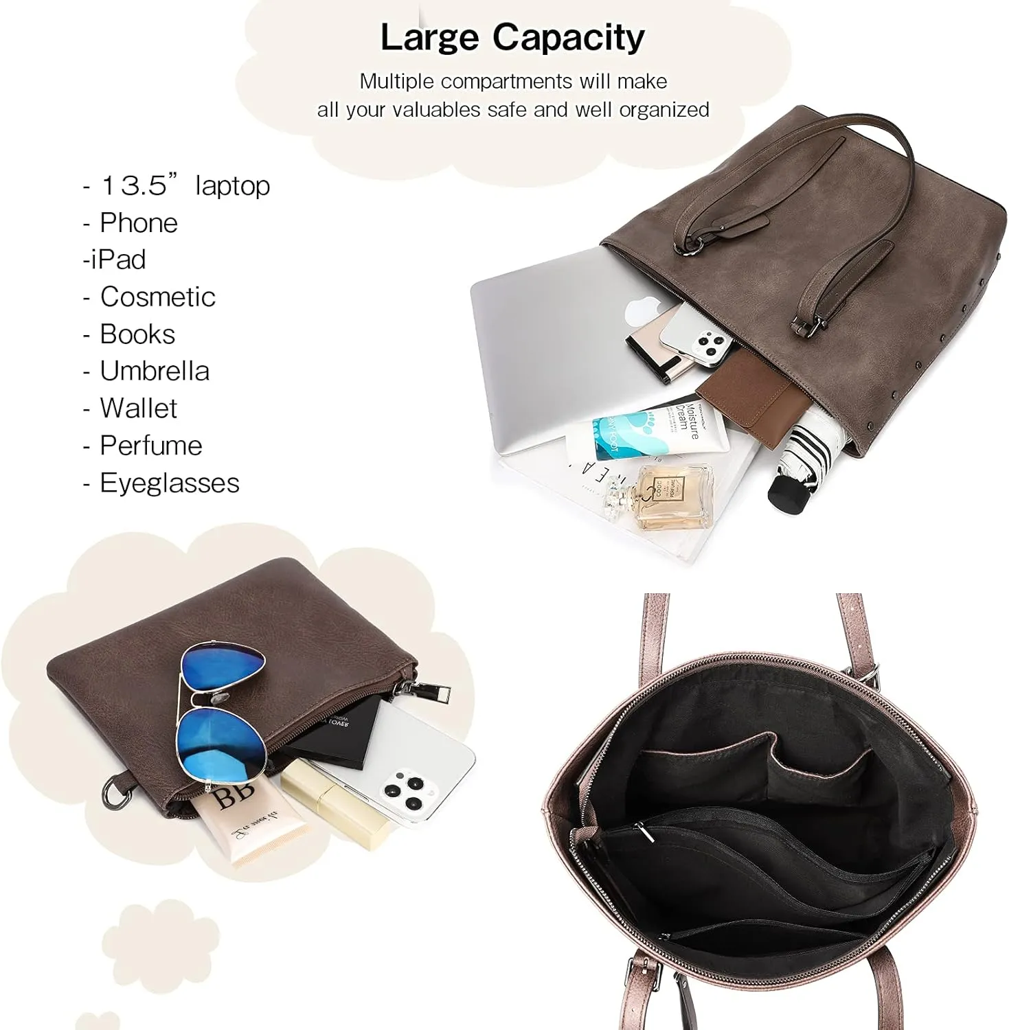 KL928 Handbag for Women Tote Bag PU Leather Large Shoulder Bag Top Handle Satchel Purses 2Pcs Set