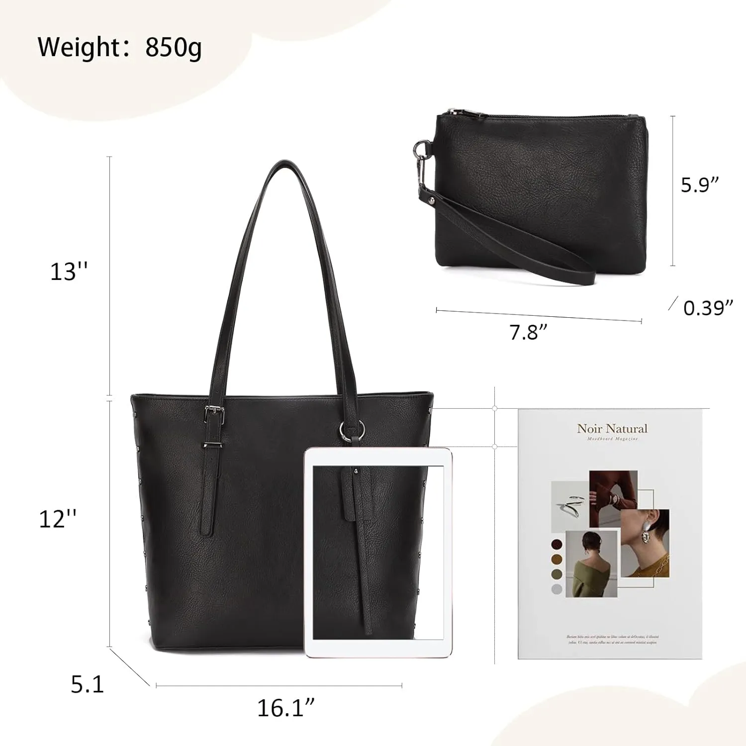 KL928 Handbag for Women Tote Bag PU Leather Large Shoulder Bag Top Handle Satchel Purses 2Pcs Set