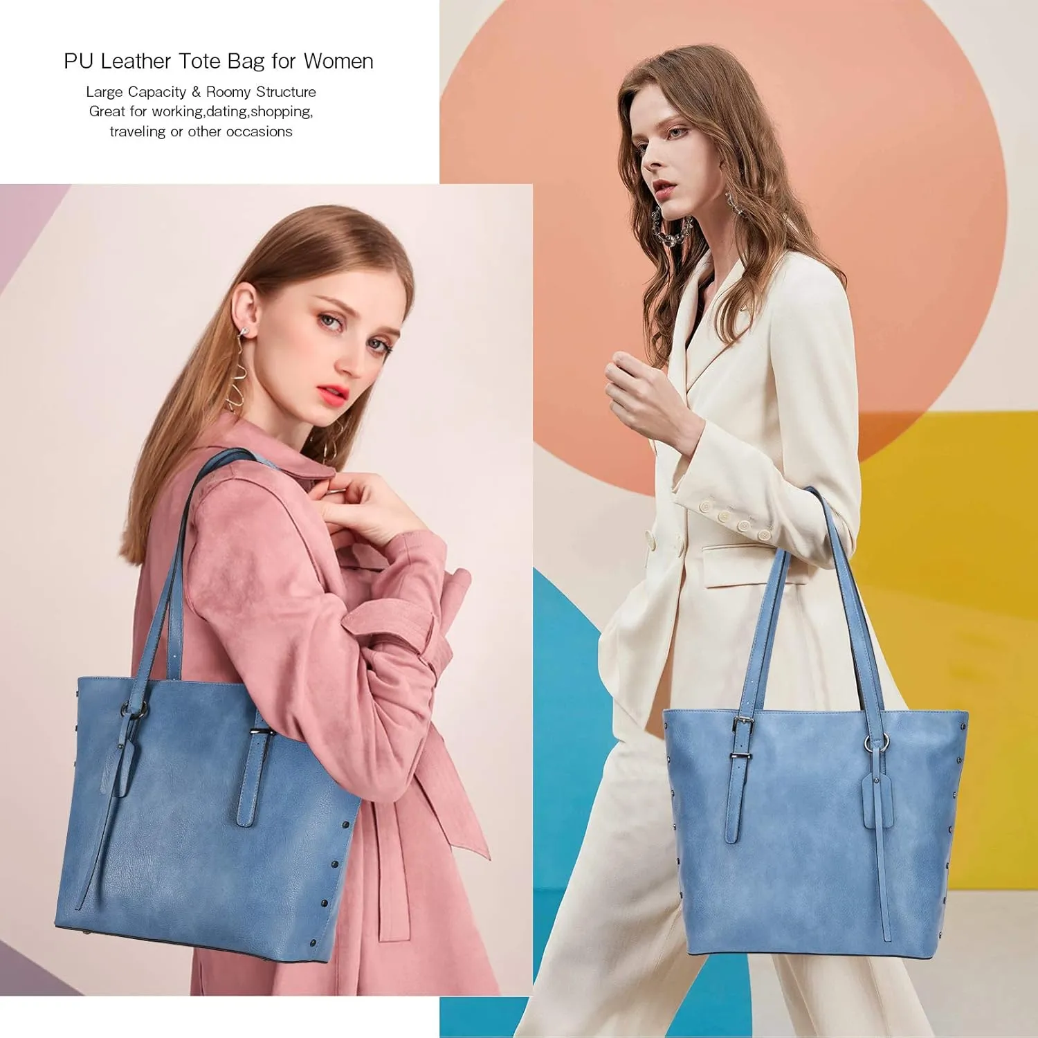 KL928 Handbag for Women Tote Bag PU Leather Large Shoulder Bag Top Handle Satchel Purses 2Pcs Set