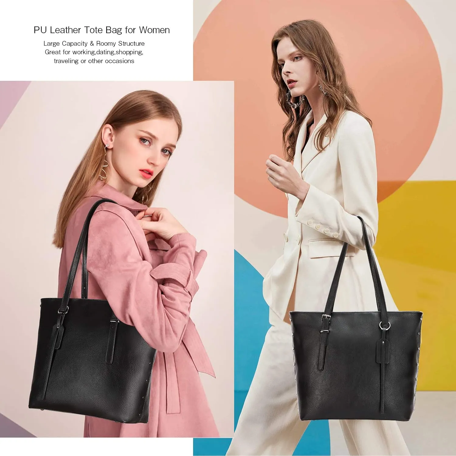 KL928 Handbag for Women Tote Bag PU Leather Large Shoulder Bag Top Handle Satchel Purses 2Pcs Set
