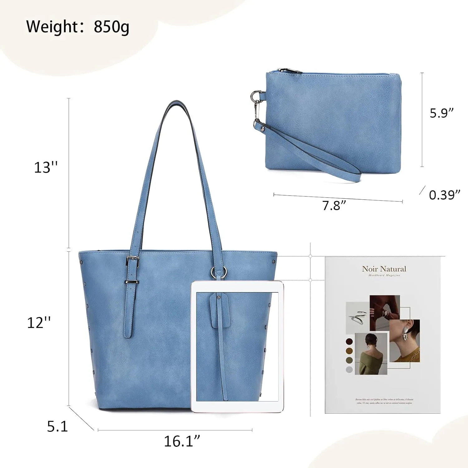 KL928 Handbag for Women Tote Bag PU Leather Large Shoulder Bag Top Handle Satchel Purses 2Pcs Set