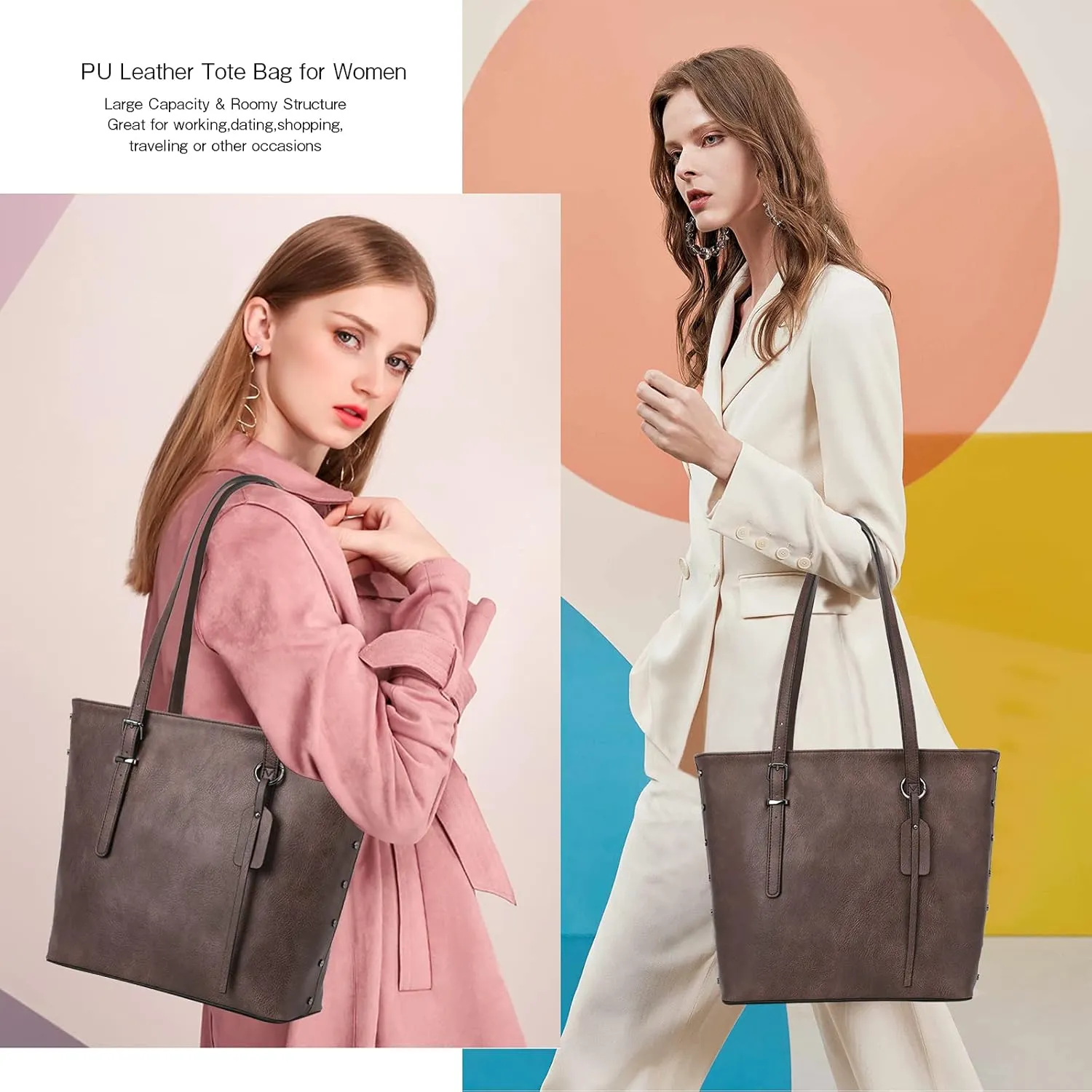 KL928 Handbag for Women Tote Bag PU Leather Large Shoulder Bag Top Handle Satchel Purses 2Pcs Set