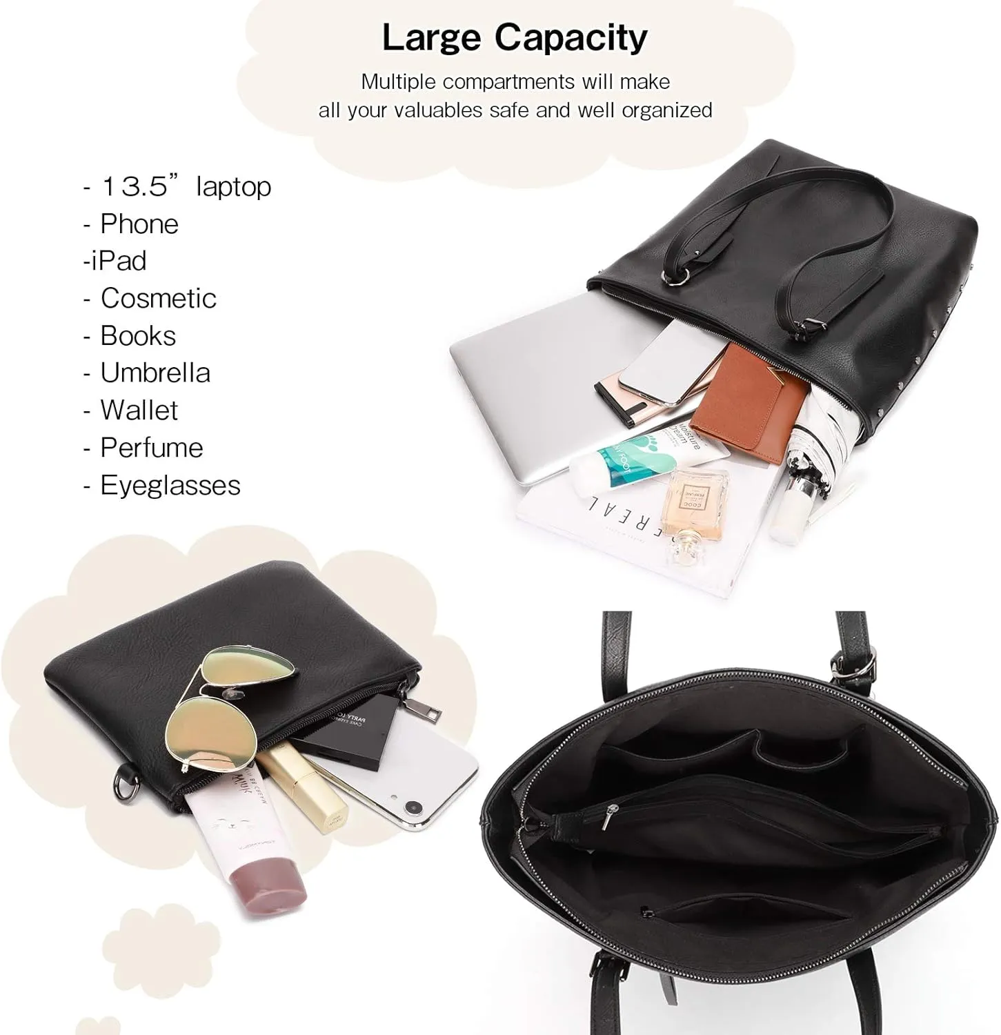 KL928 Handbag for Women Tote Bag PU Leather Large Shoulder Bag Top Handle Satchel Purses 2Pcs Set