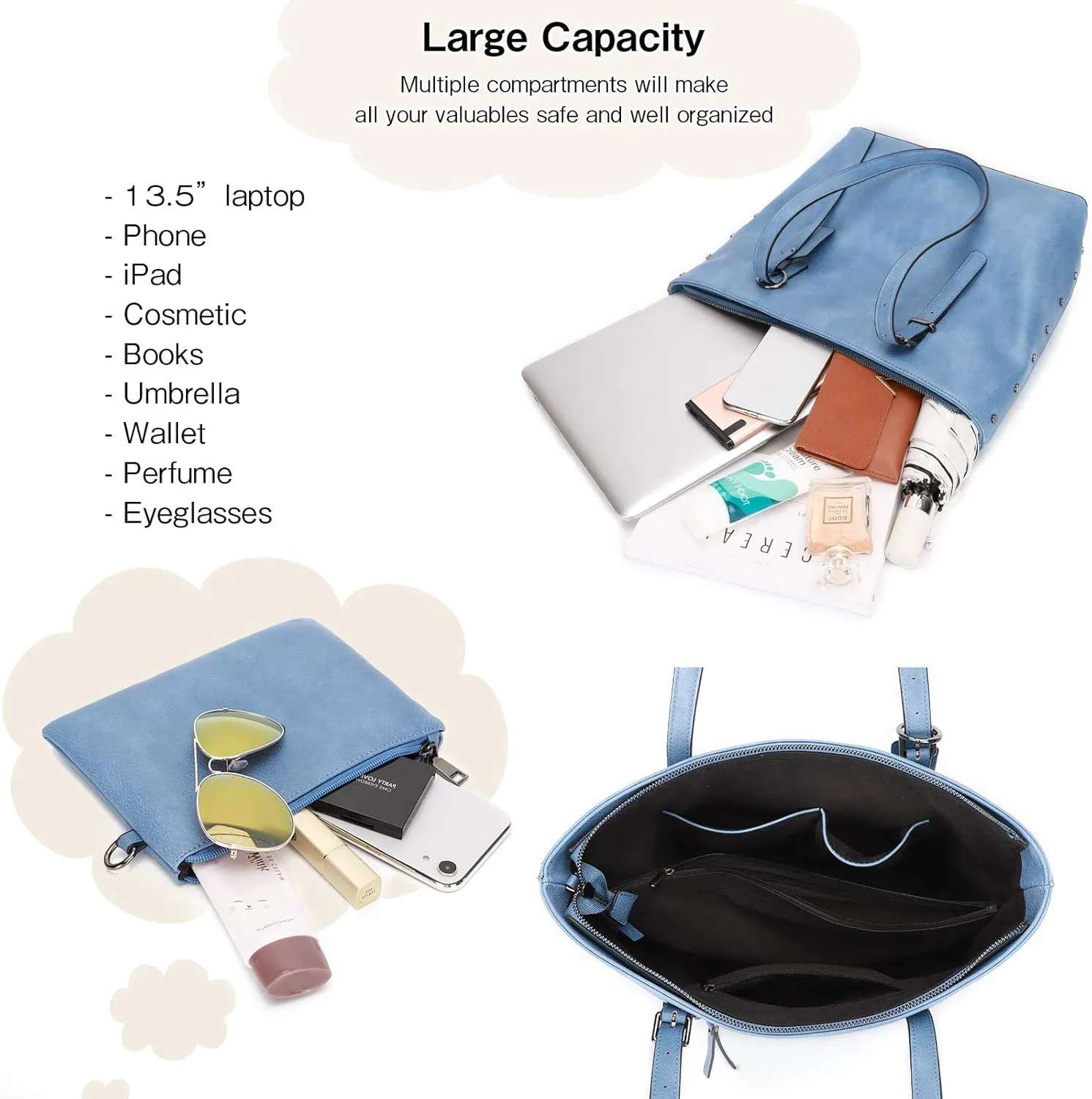 KL928 Handbag for Women Tote Bag PU Leather Large Shoulder Bag Top Handle Satchel Purses 2Pcs Set