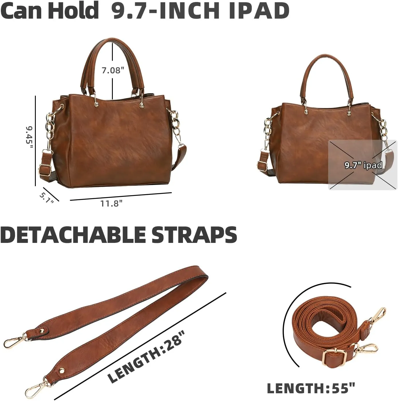 KL928 Women Designer Handbag and Purse, PU Leather Top Handle Satchel Shoulder Bag Tote Bag for Ladies