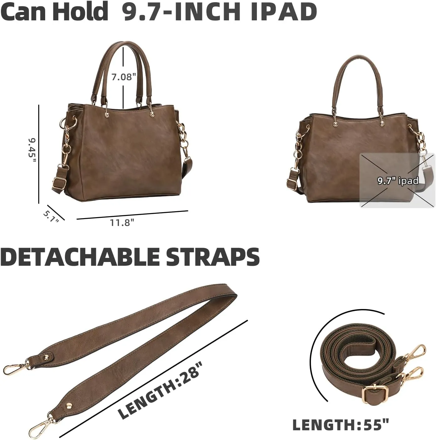KL928 Women Designer Handbag and Purse, PU Leather Top Handle Satchel Shoulder Bag Tote Bag for Ladies