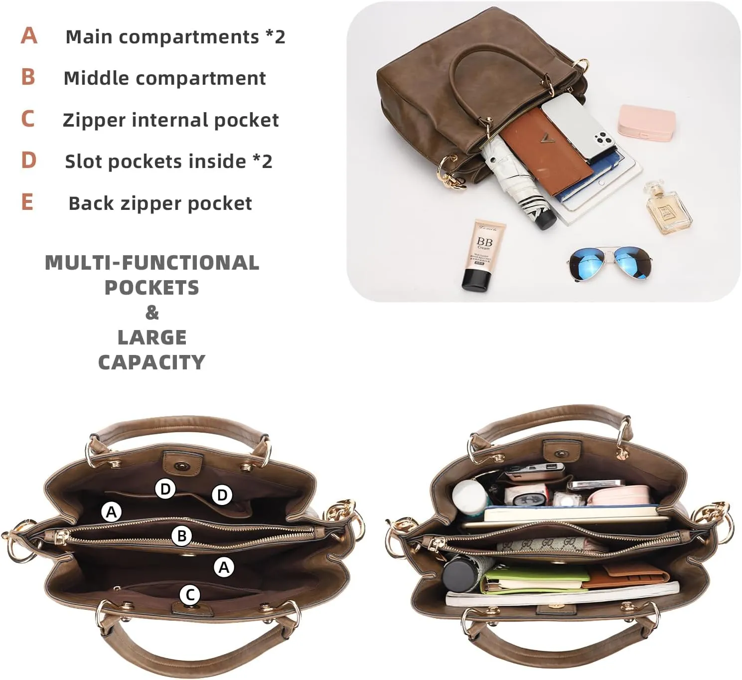 KL928 Women Designer Handbag and Purse, PU Leather Top Handle Satchel Shoulder Bag Tote Bag for Ladies
