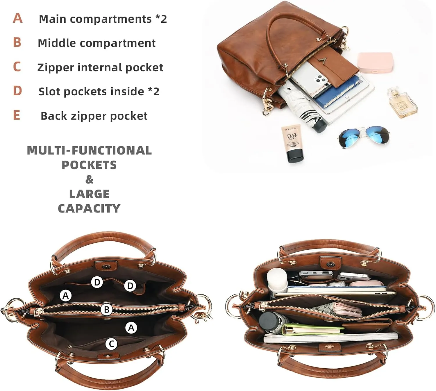 KL928 Women Designer Handbag and Purse, PU Leather Top Handle Satchel Shoulder Bag Tote Bag for Ladies