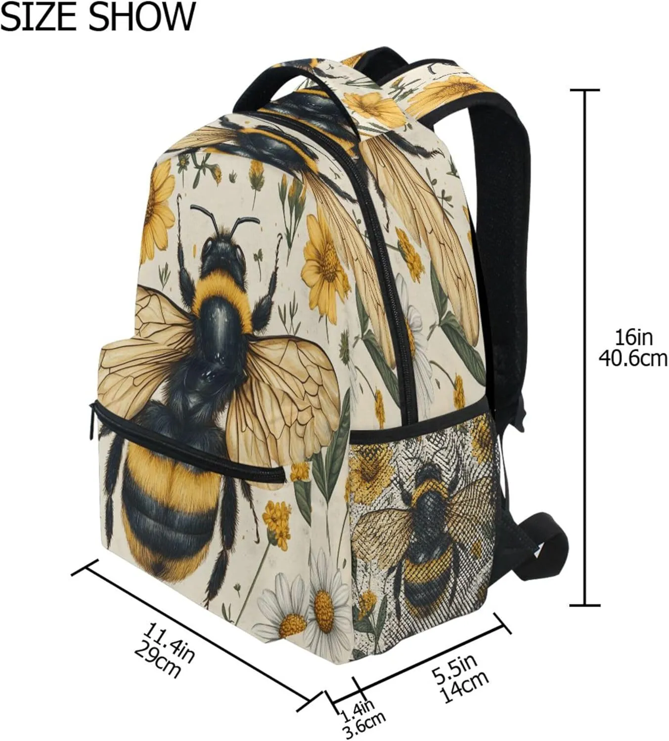 KLL Laptop Backpack for Teacher Nurse Fashion Laptop Bookbag with Chest Strap for Travel Trip Honey Bees Flowers