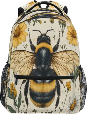 KLL Laptop Backpack for Teacher Nurse Fashion Laptop Bookbag with Chest Strap for Travel Trip Honey Bees Flowers