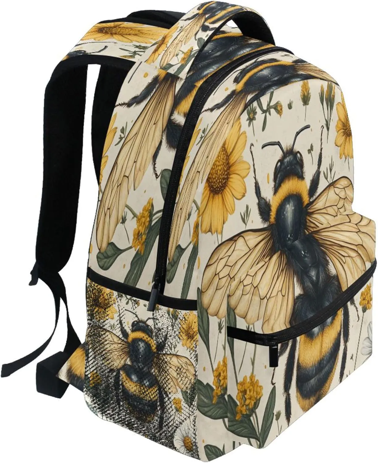 KLL Laptop Backpack for Teacher Nurse Fashion Laptop Bookbag with Chest Strap for Travel Trip Honey Bees Flowers
