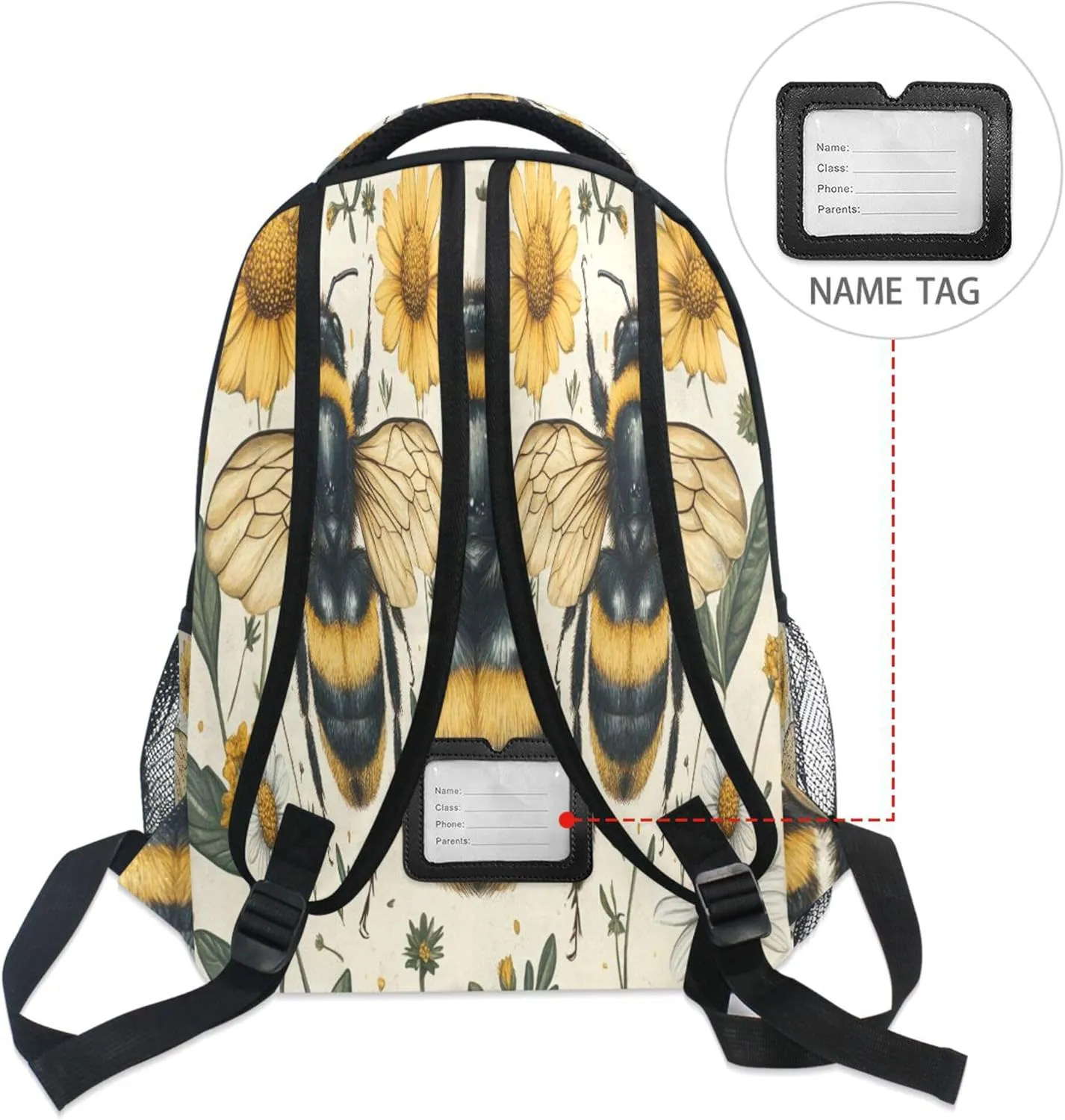KLL Laptop Backpack for Teacher Nurse Fashion Laptop Bookbag with Chest Strap for Travel Trip Honey Bees Flowers