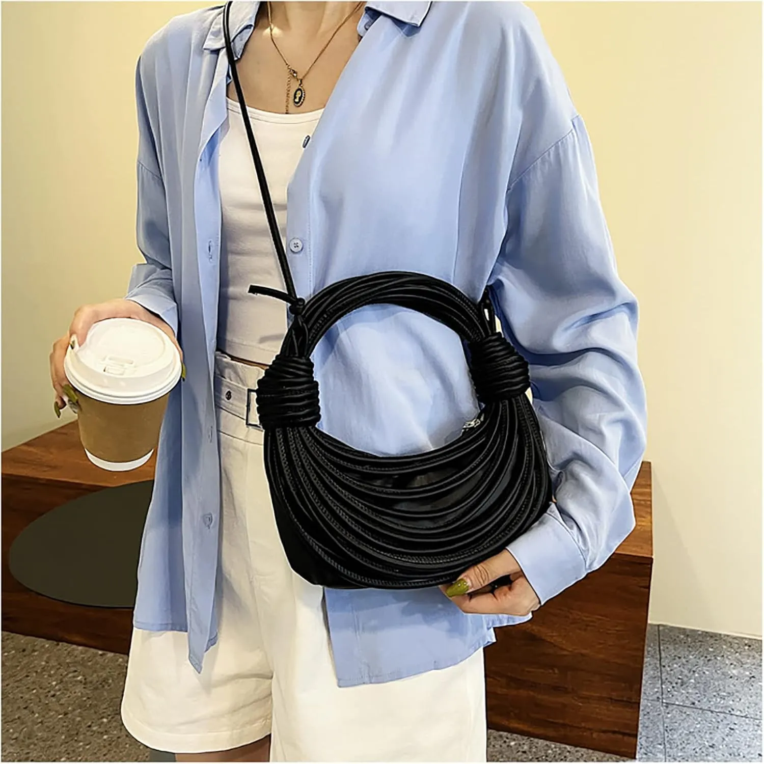 knotted woven tote bag handbag for women Woven Handbag Purse for Women Handwoven Satchel Clutch Purse